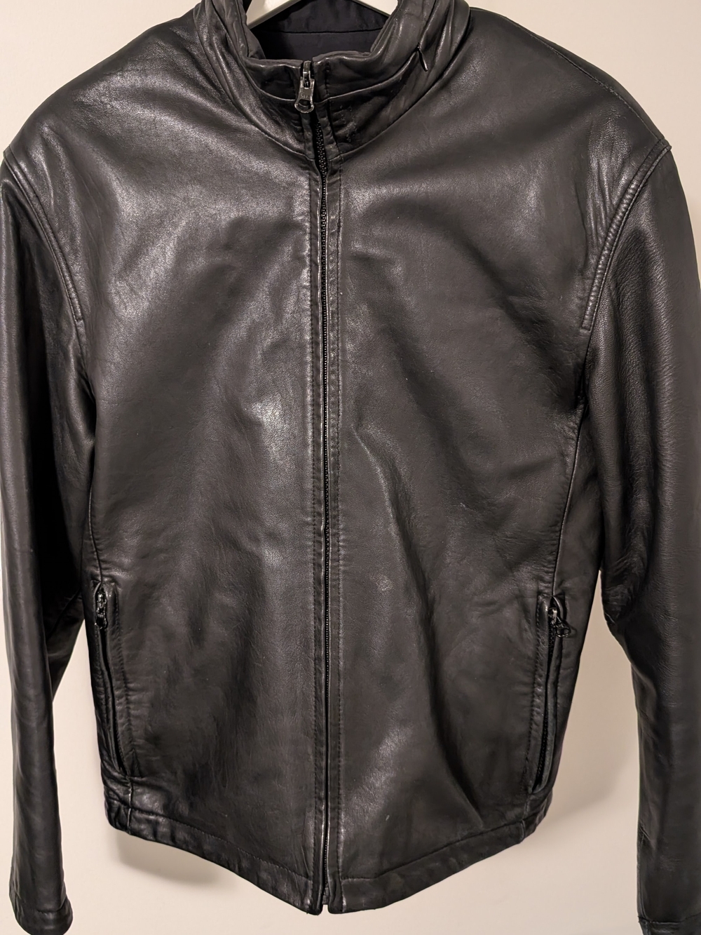 Men's Black Leather Zip-Front Jacket